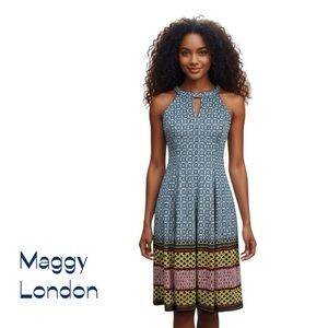 Maggy London Blue Cream Dress NWT Size 4
